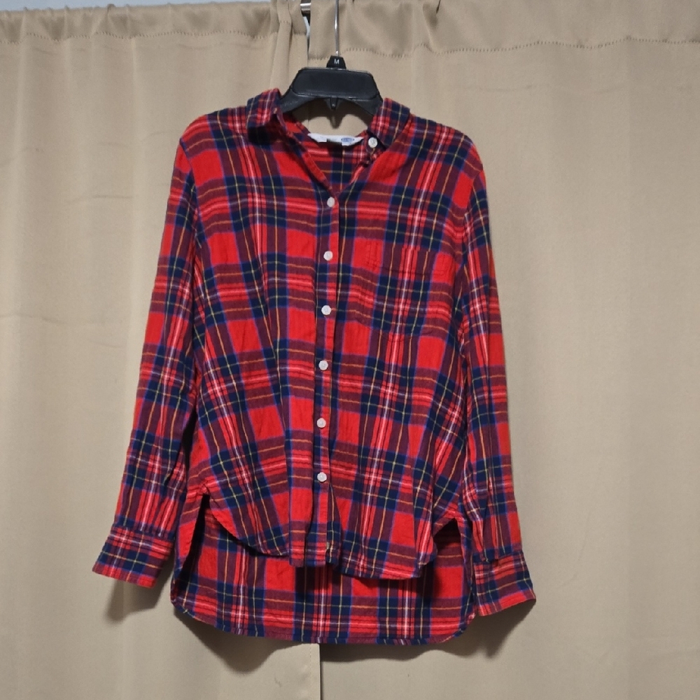 Old Navy Red and Blue Plaid Women's Button Down Shirt